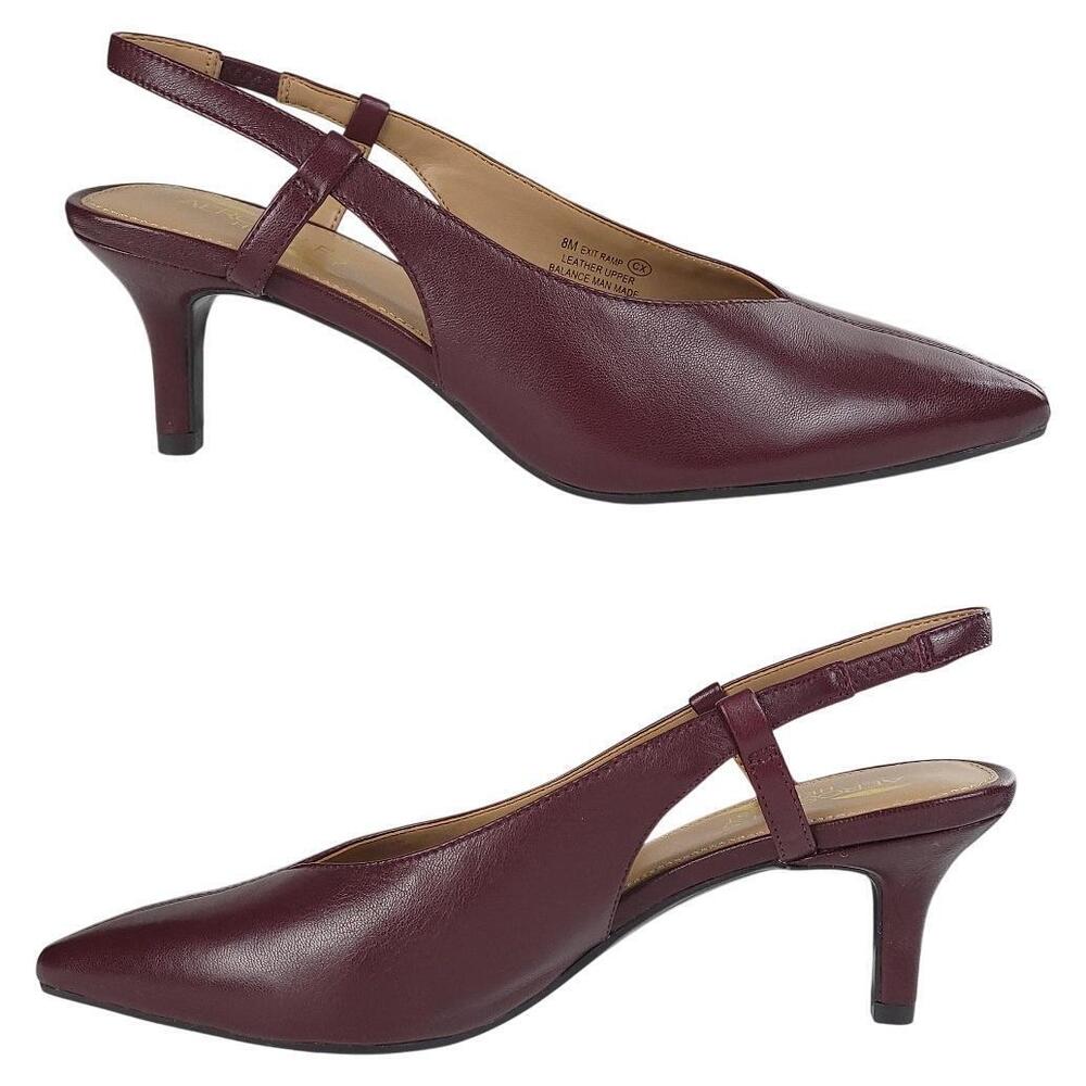 NWOB AEROSOLES Exit Ramp Heels 8M Burgundy Leather Slingback Pointed Toe - Picture 2 of 11